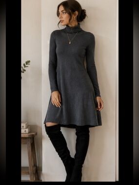 NWT Mud Pie Charcoal Grey Turtleneck Swing Dress with Pockets - Small